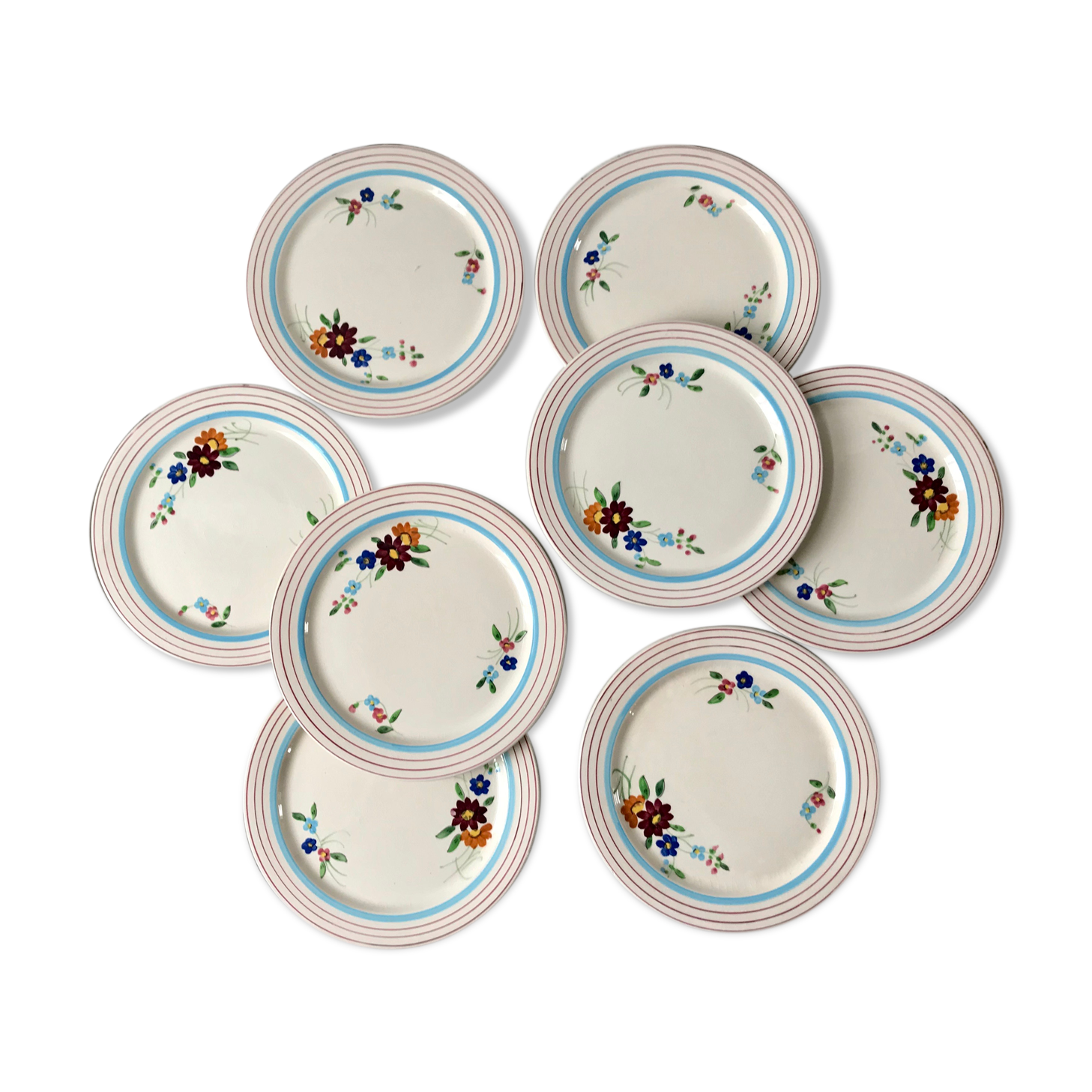 Set of 8 longchamp dessert plates hand painted 30s-40s