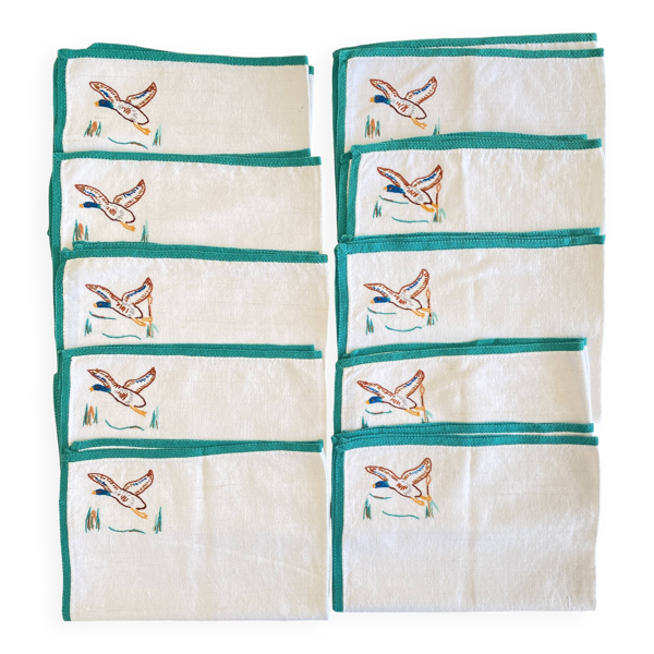 10 Grands set de table brodés et galonnés à la main "les colverts" - Métis - 40x56 cm