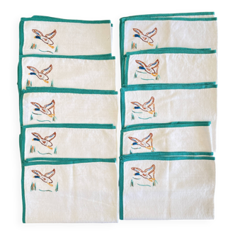 10 Grands set de table brodés et galonnés à la main "les colverts" - Métis - 40x56 cm