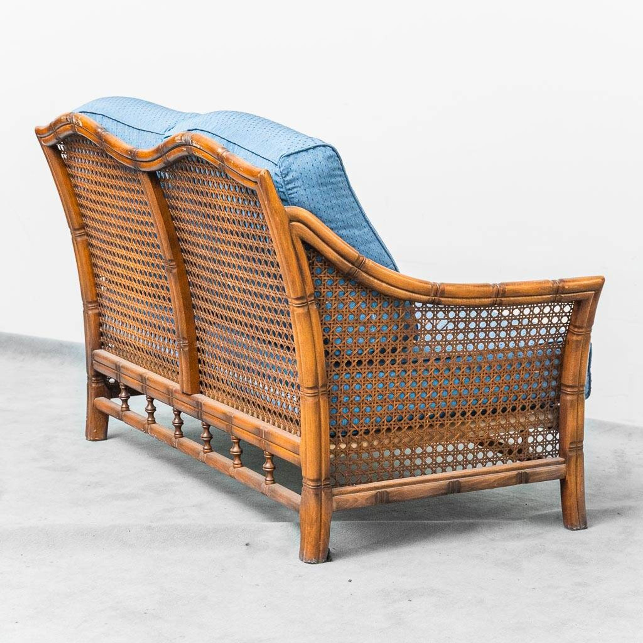 Vintage 2-seater sofa in bamboo and Vienna straw 1960s modernism