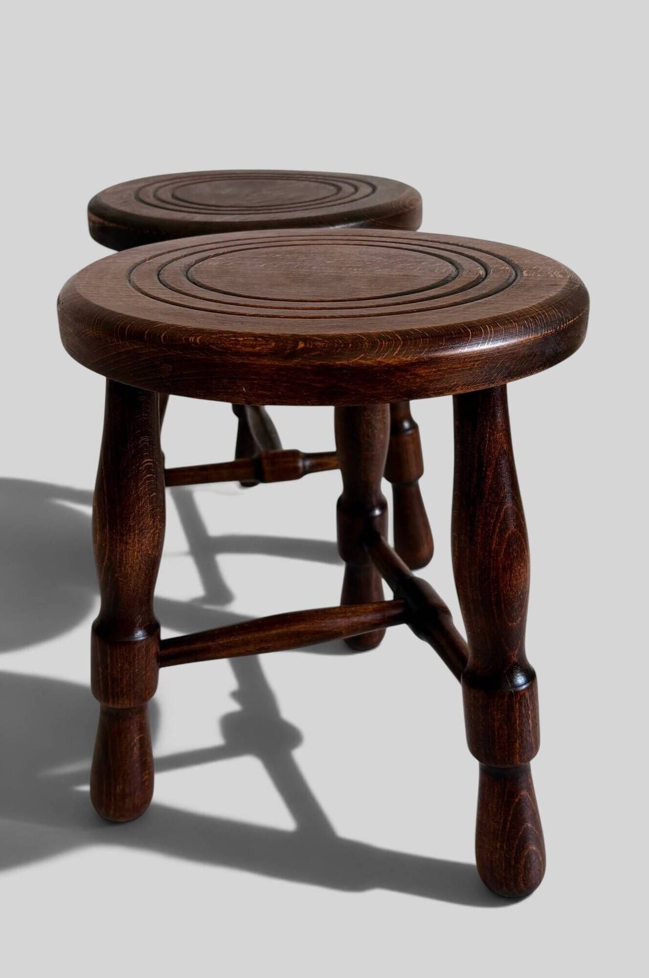Mid-Century Chestnut Wood Stools Attributed to Charles Dudouyt, 1950s