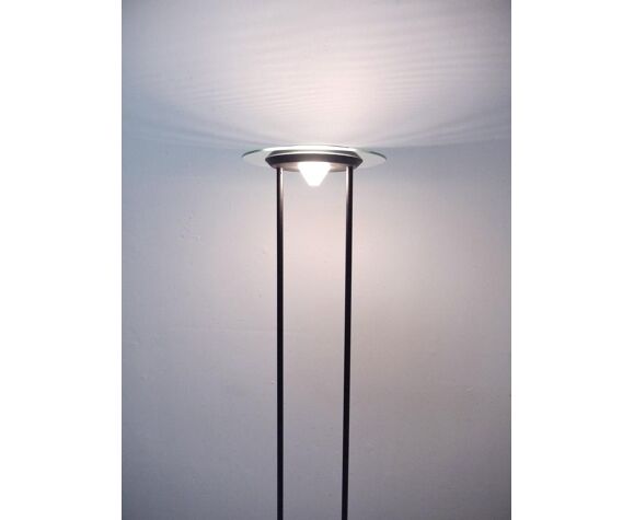 Postmodern 1980s Halogen Floor Lamp, Black Halogen 300 Watt Torchiere Floor Lamp