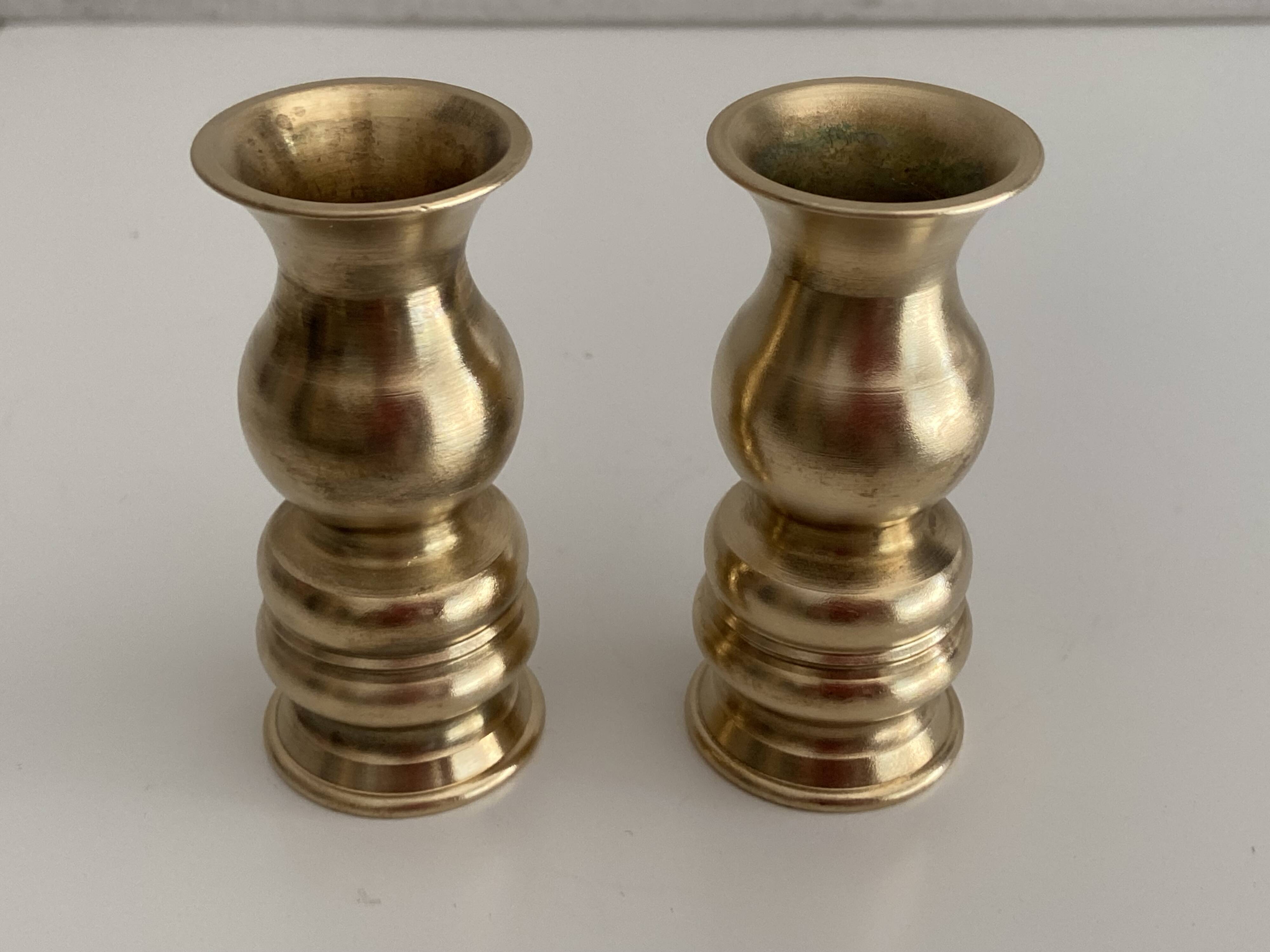 Atypical Duo of Candle Holders Candlesticks Solid Turned Brass
