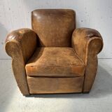 Antique 20th century tan leather club armchair