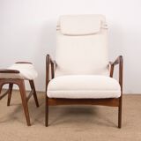 Large Scandinavian Teak Armchair with Ottomans by Folke Ohlsson for Westnofa 1960.