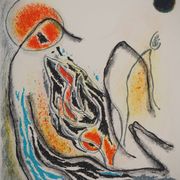 Gustave Singier : Soleil rouge au bord de mer, lithographie originale