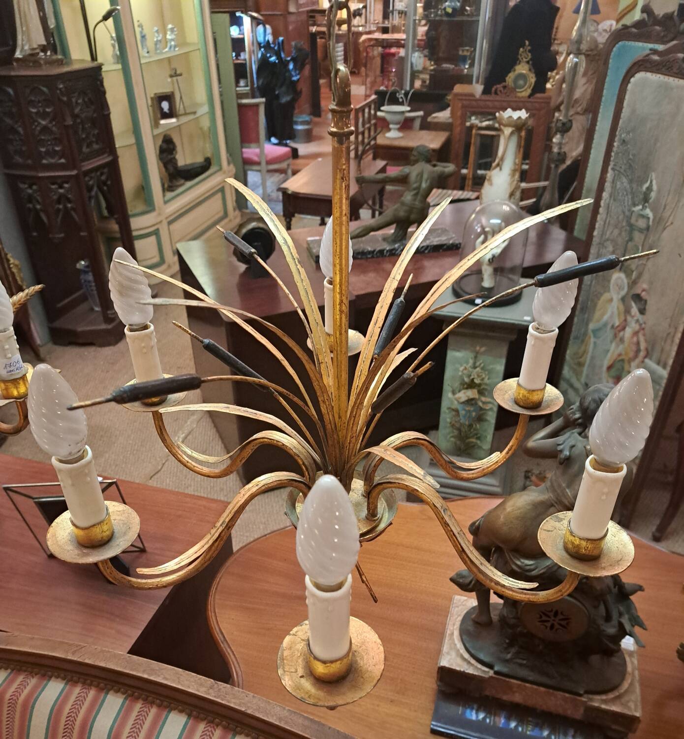 Gold metal reed chandelier