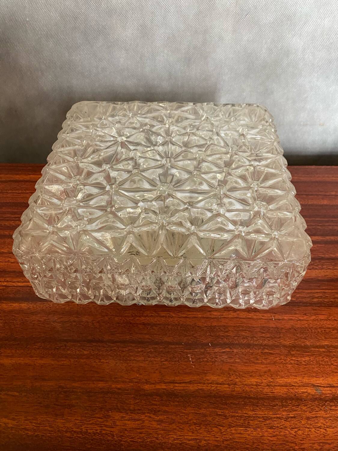 Antique Ceiling Light Sconce Molded Glass + Black Metal Bracket Vintage