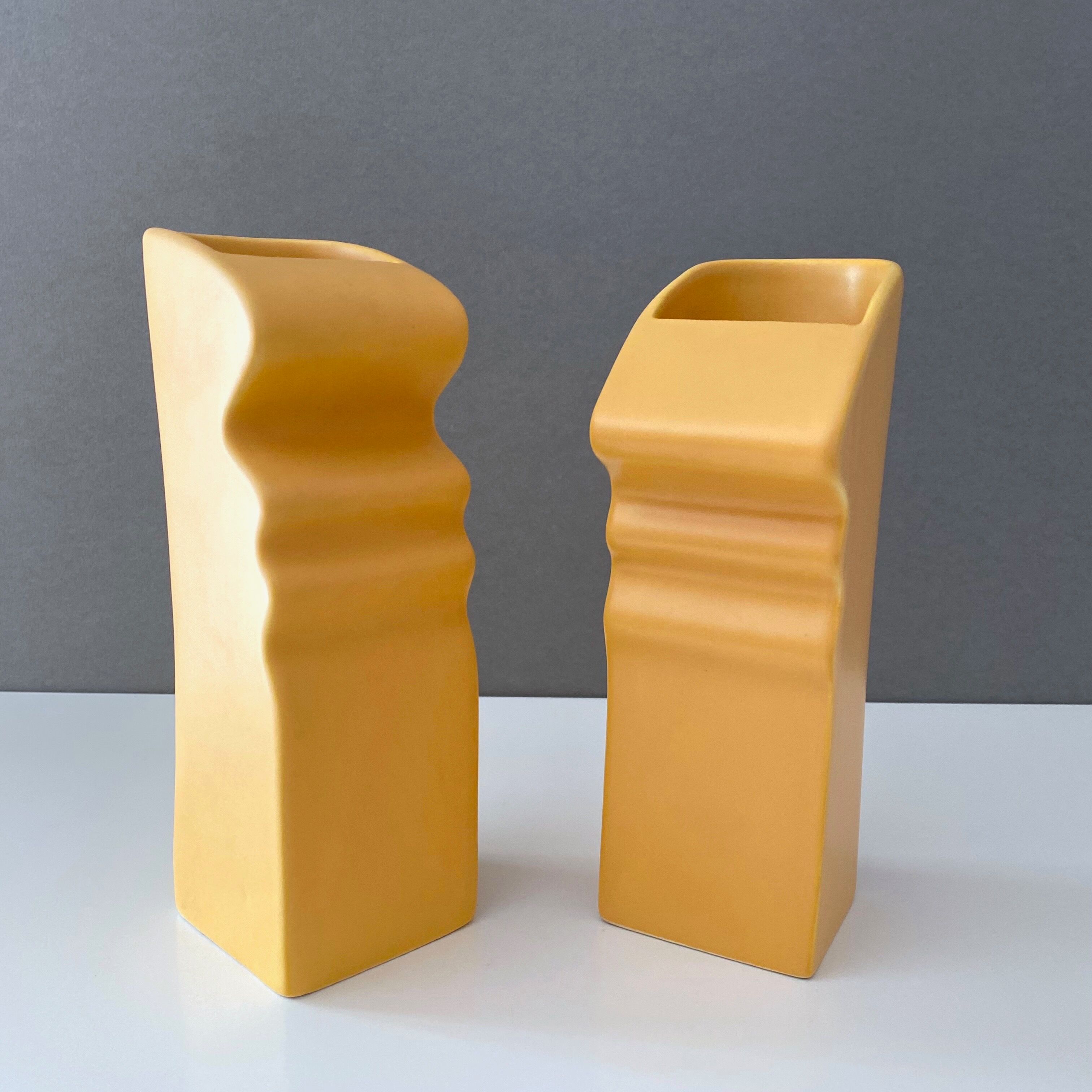 Asa selection vases "Faces" yellow, set of 2 ceramic vases, 90's