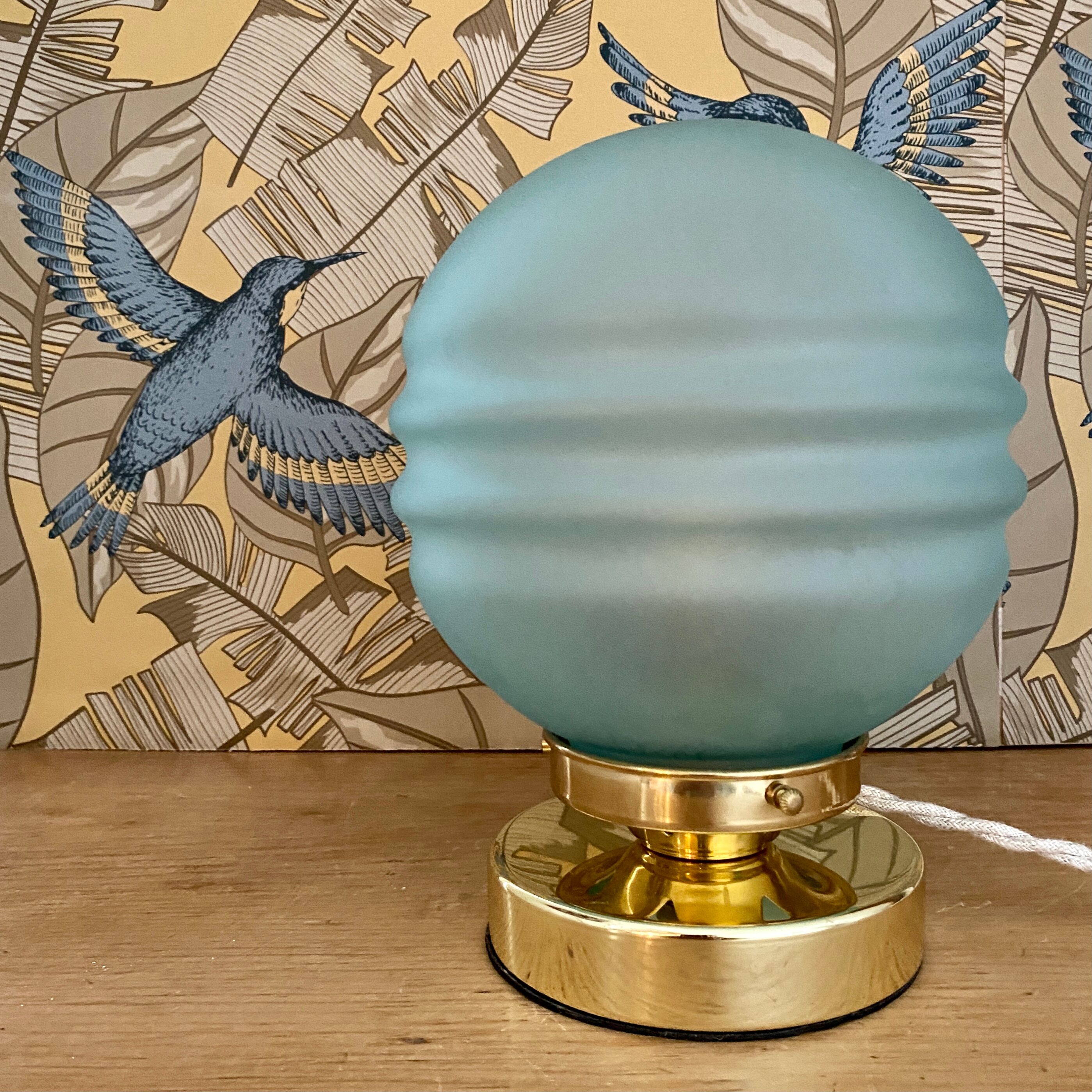 Vintage table lamp globe in blue frosted glass