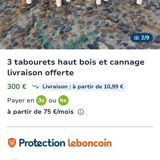 Lot 3 tabourets bar bois / cannage