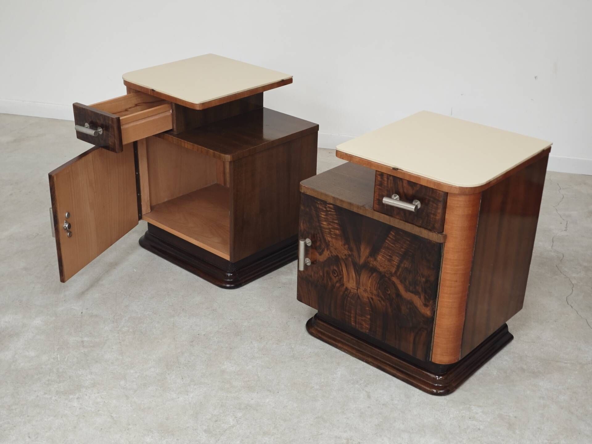 Pair of bedside tables by Jindrich Halabala for Up Zavody art deco 1950