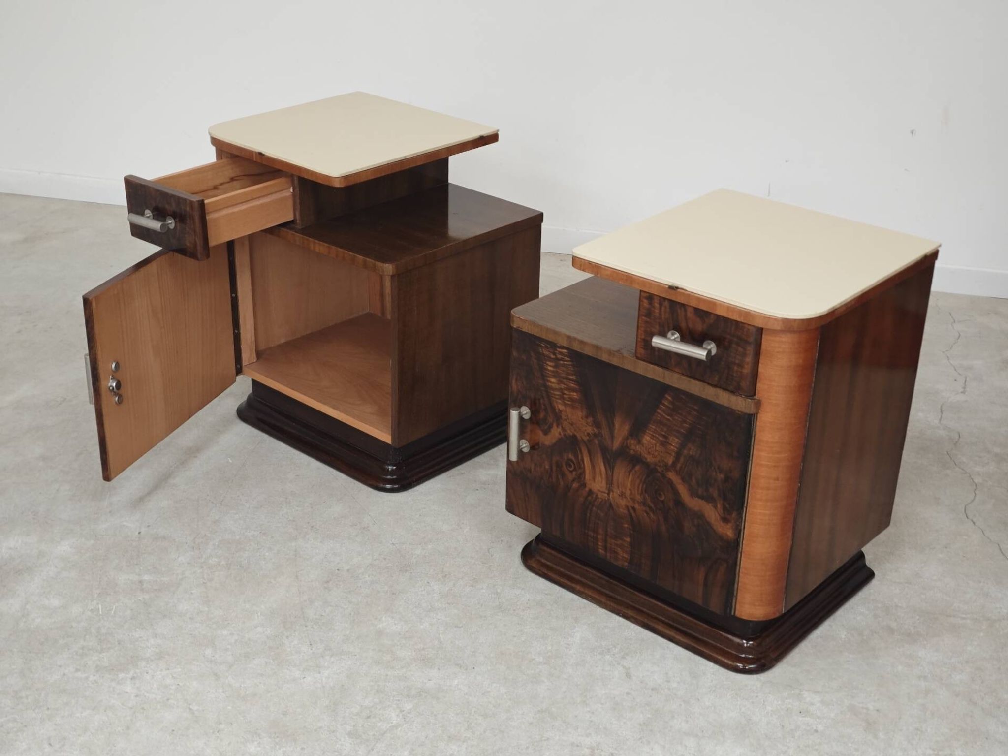 Pair of bedside tables by Jindrich Halabala for Up Zavody art deco 1950