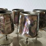 digestive service, glass and tray in silver metal Mexican abalone