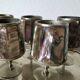 digestive service, glass and tray in silver metal Mexican abalone