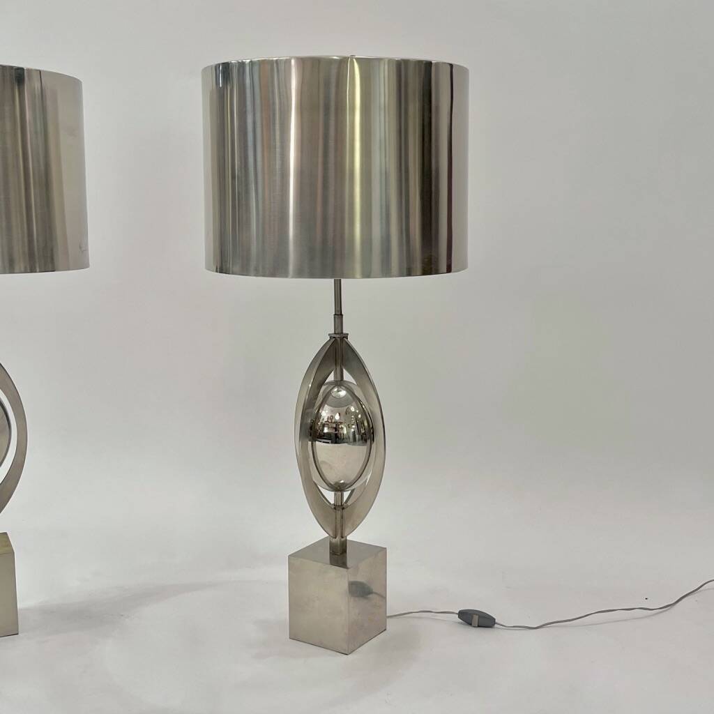 Pair of Ogive lamps in stainless steel by Maison Charles Paris 1970