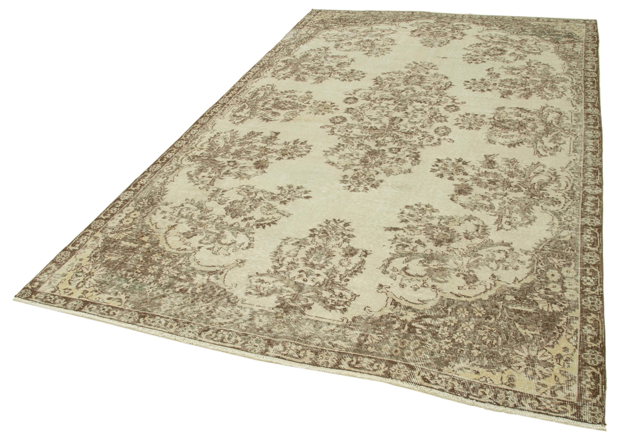 Handwoven vintage anatolian beige rug 187 cm x 307 cm