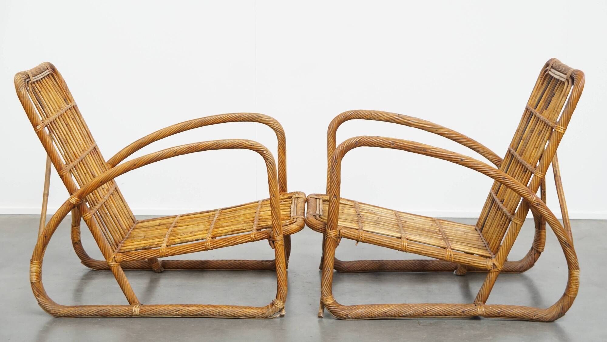 Set of 2 French Rattan Vintage Design Armchairs from the 1950s