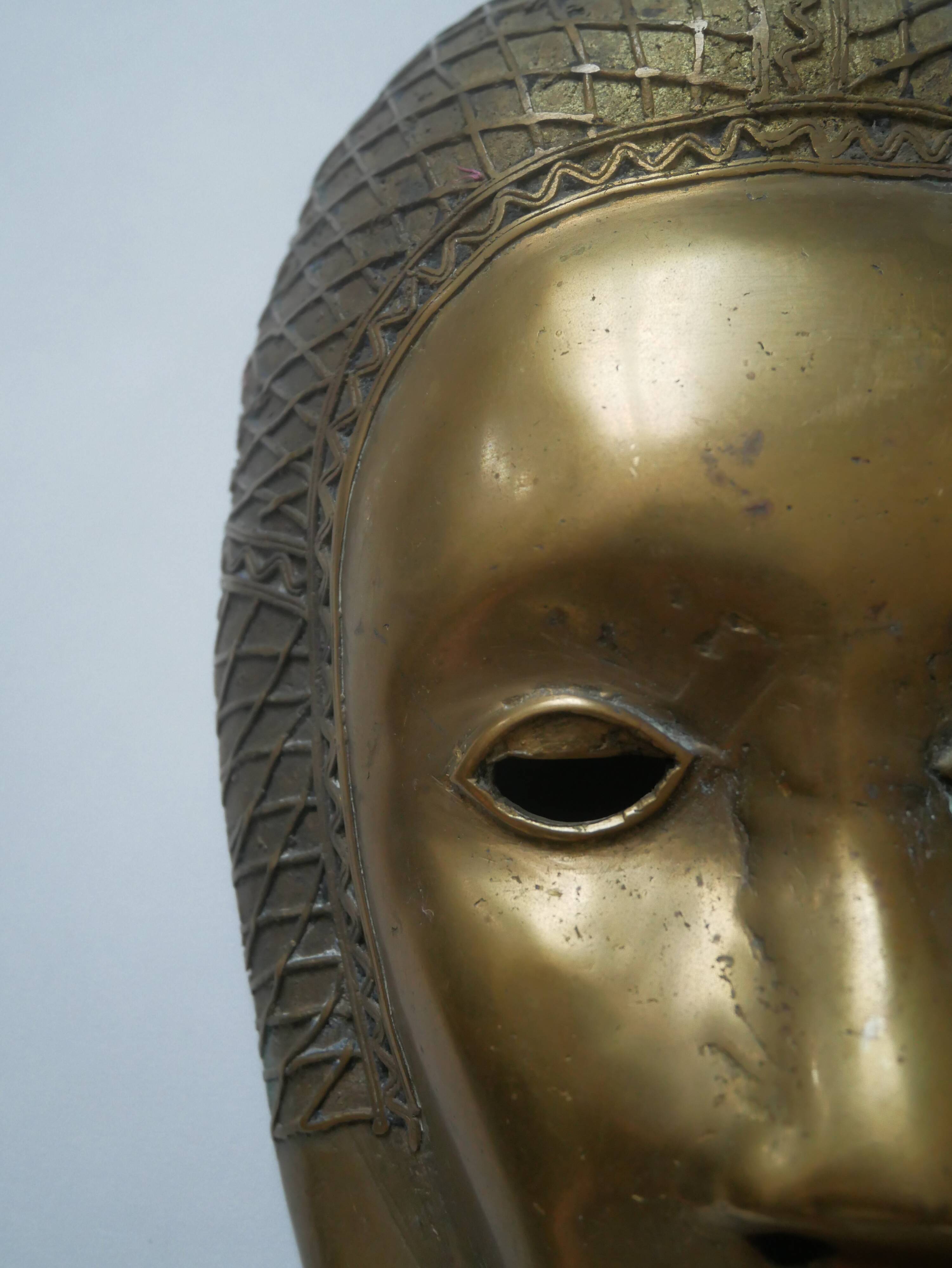 Brass mask wall sculpture ethnic decorative object Tribal art