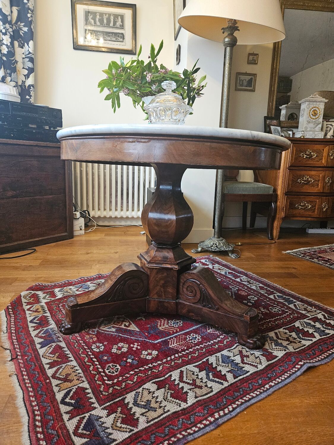 Restoration guéridon in mahogany and marble