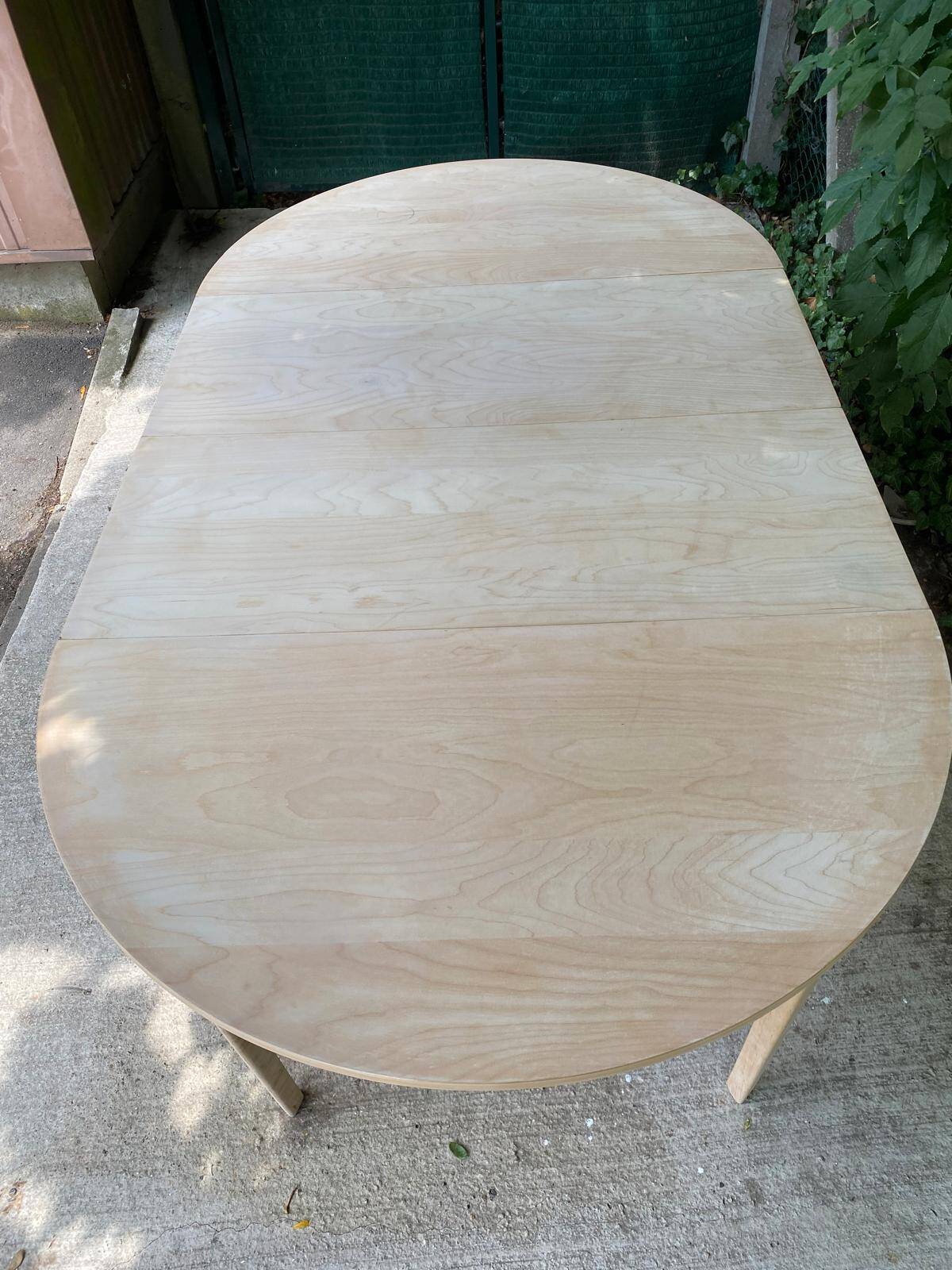 Table à manger scandinave ronde extensible rénovée en bois brut 210cm