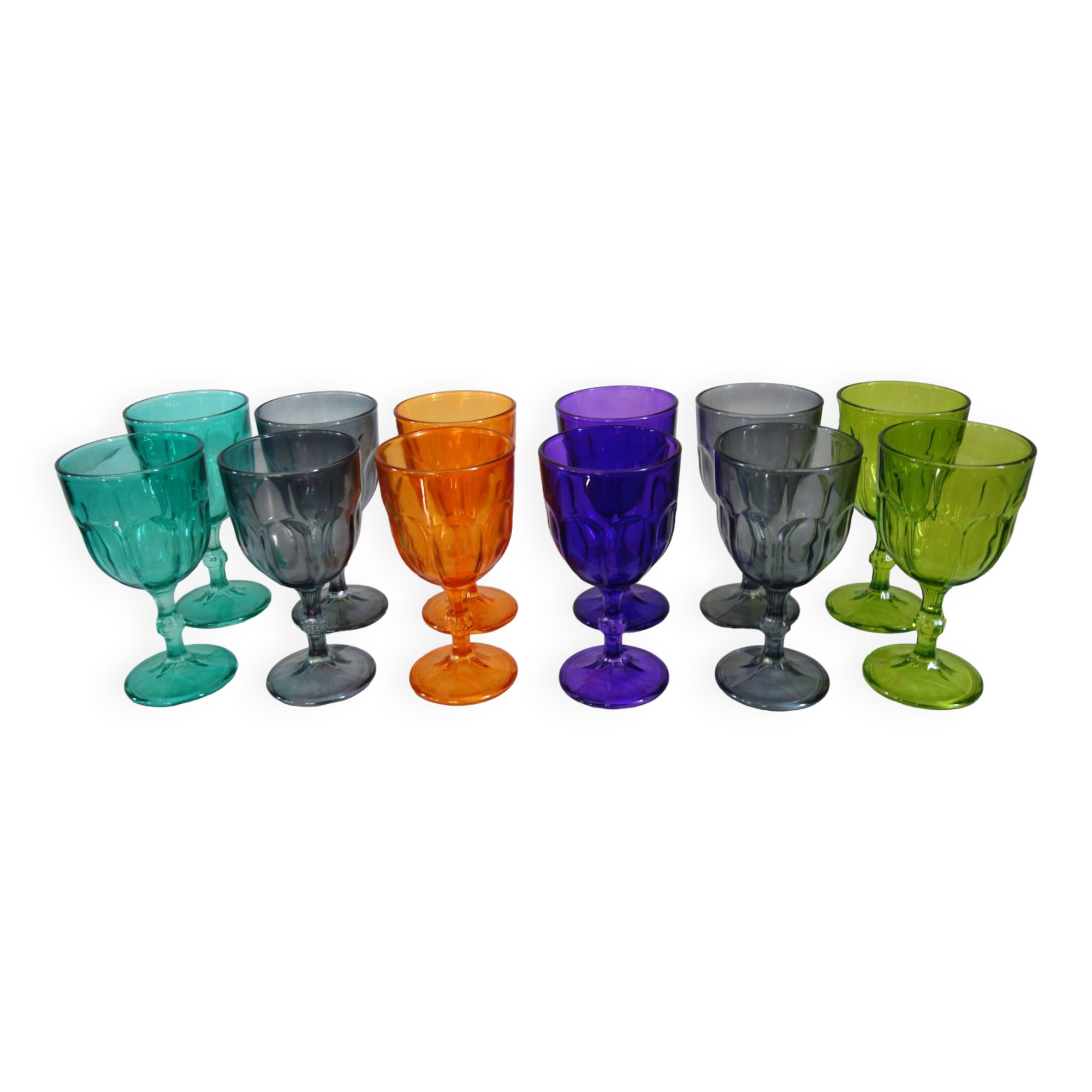 12 large vintage colored glasses