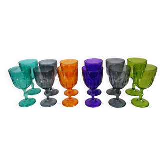 12 large vintage colored glasses