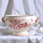 Salad bowl, soup tureen in pink ironware Sarreguemines "Favori" service, 19th century