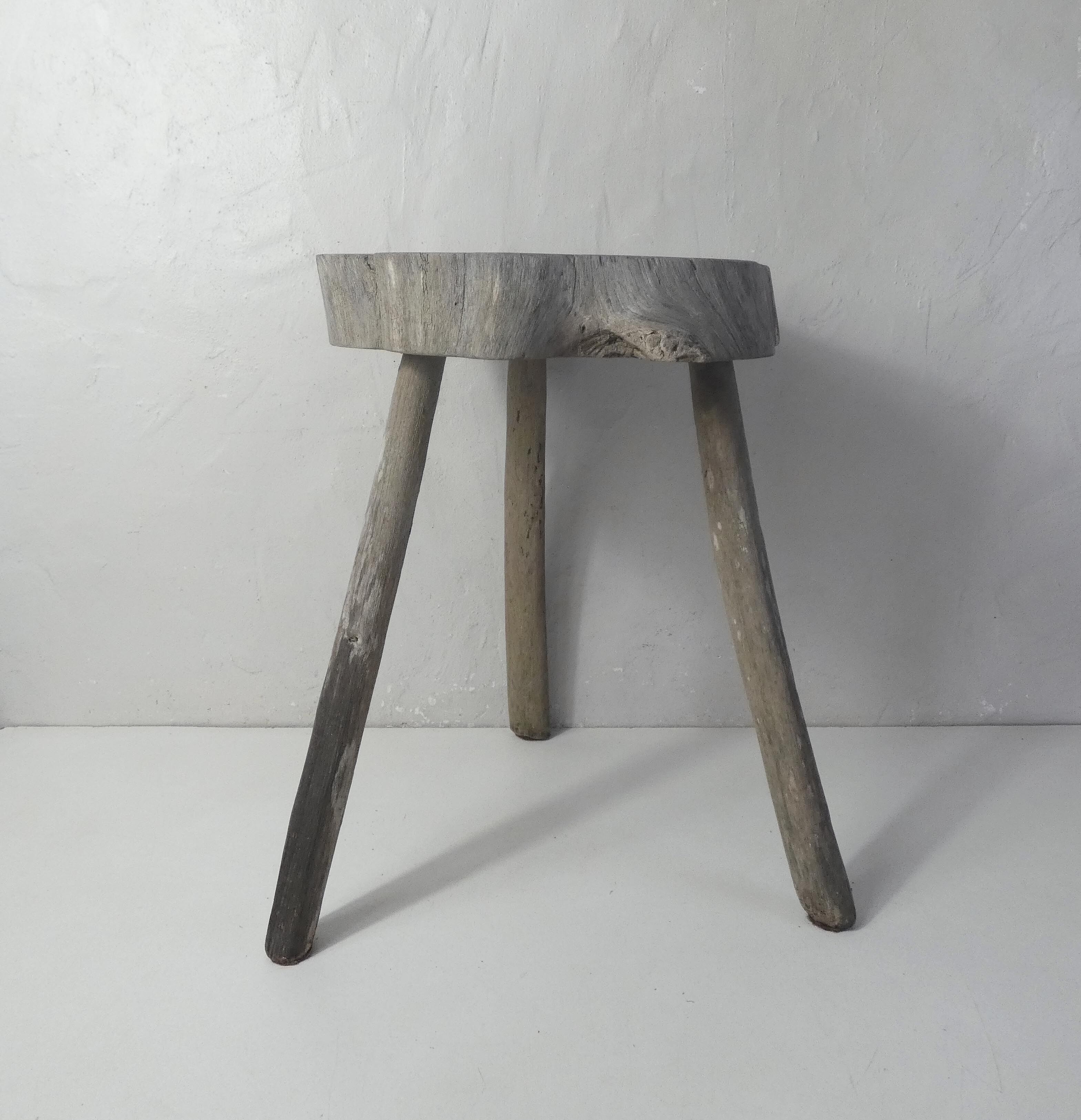 Old brutalist solid wood stool
