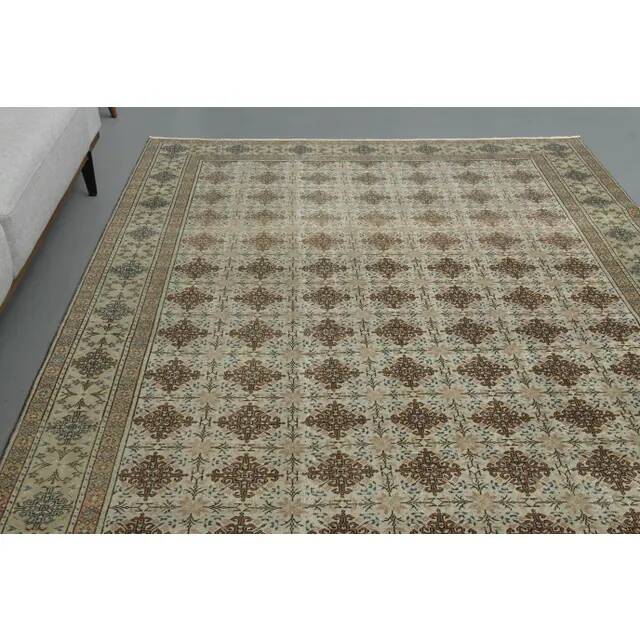 1970s vintage Turkish Oushak handmade wool cotton brown area rug 195x283
