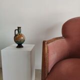 Armchair art deco pink velvet trim