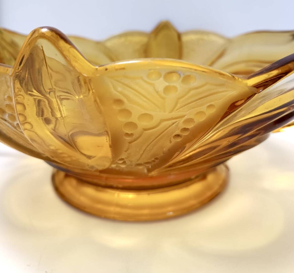 Art Deco Amber Blown Glass Bowl or Centerpiece by Brockwitz, Germany