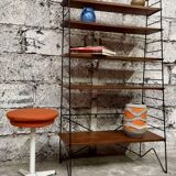 1950s wrought iron and wood bookcase shelf