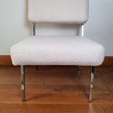 Armchair 60s chrome metal fabric buckle