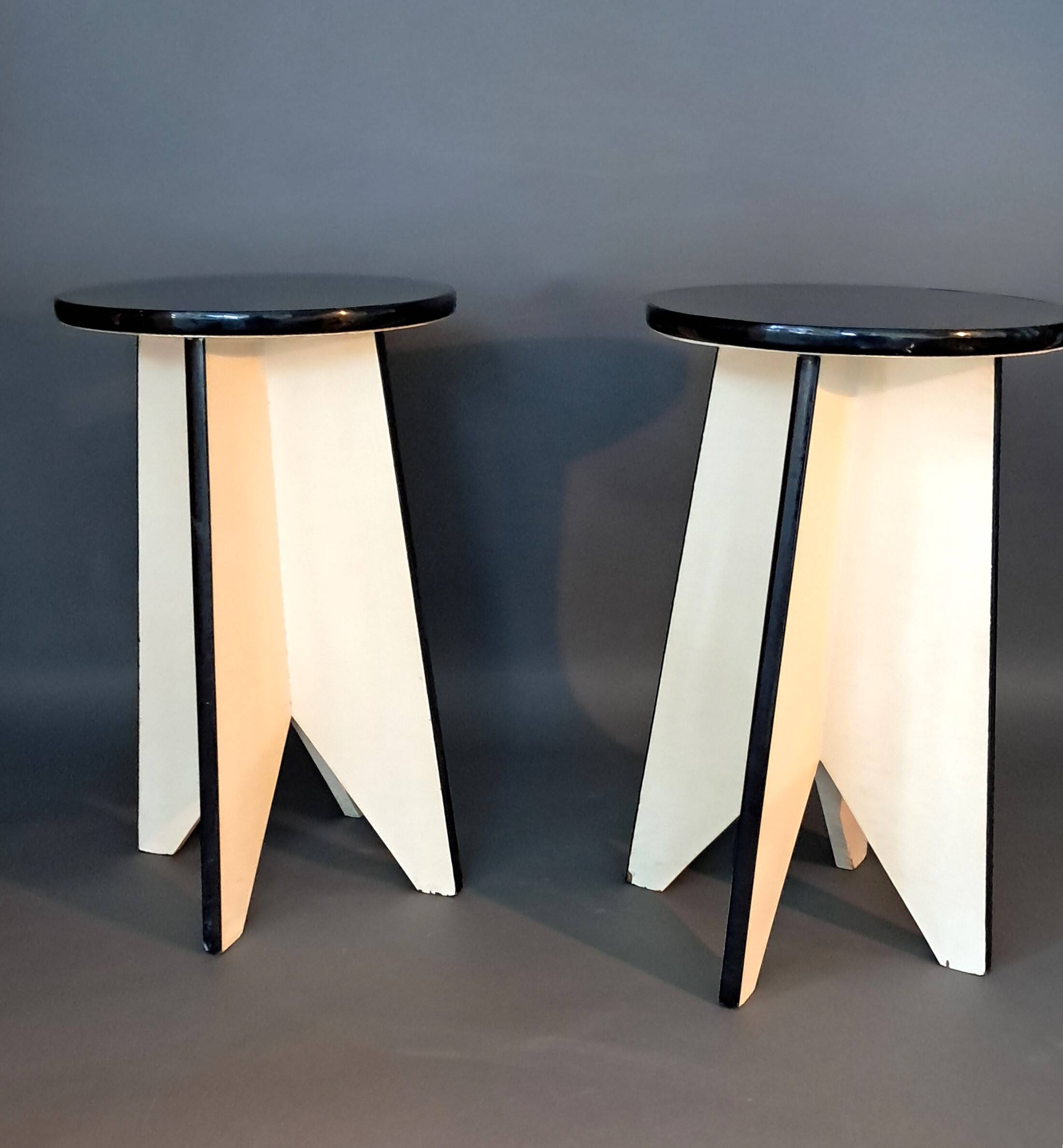 Pair of black and white lacquered wooden stools 1950/1960 Vintage.