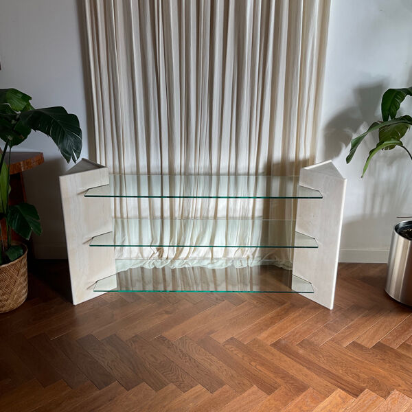 Étagère/Console Artelano Roche Bobois travertin et verre années 70