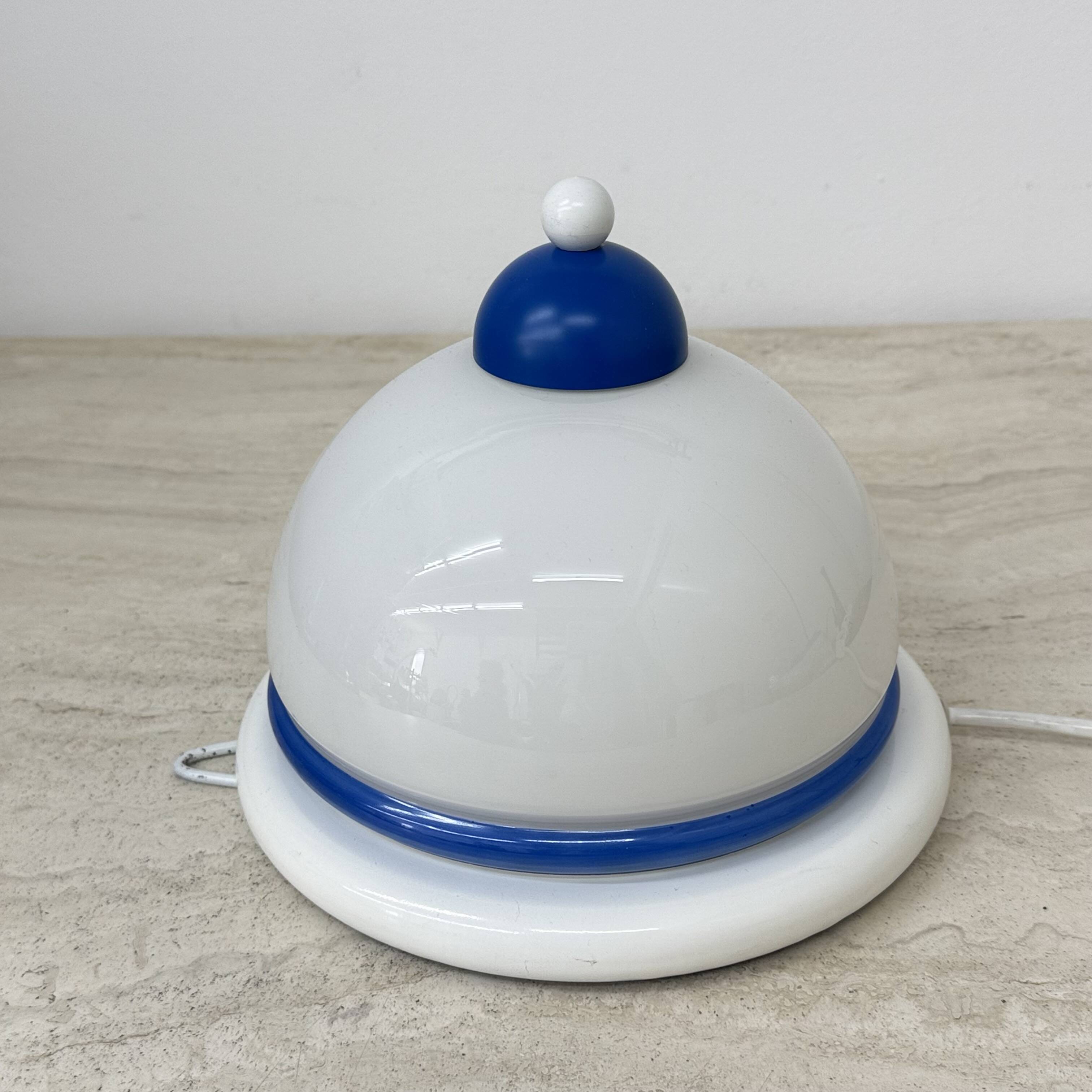 Vintage glass blue and white wall lamp sconce , 1970s