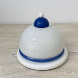 Vintage glass blue and white wall lamp sconce , 1970s