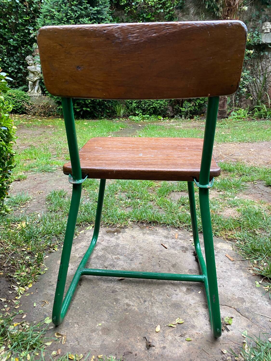 Green lacquered metal children's school chair circa 1950