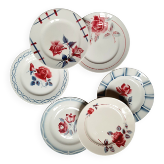 Old flat plates mismatched in earthenware