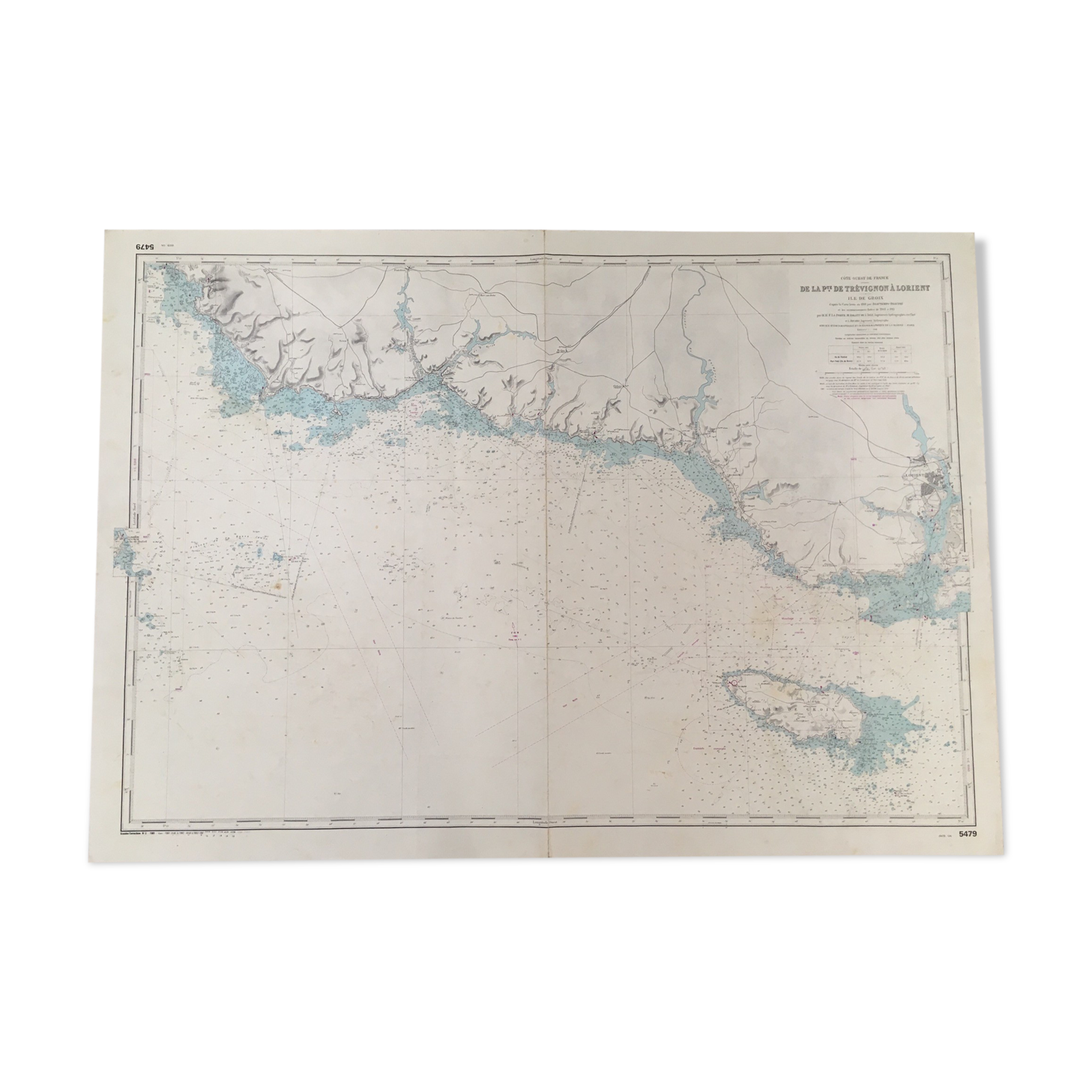 Ancient south Brittany marine map from Trevignon to Lorient