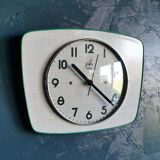 Vintage formica clock silent trapezoid wall clock "Green Japy"