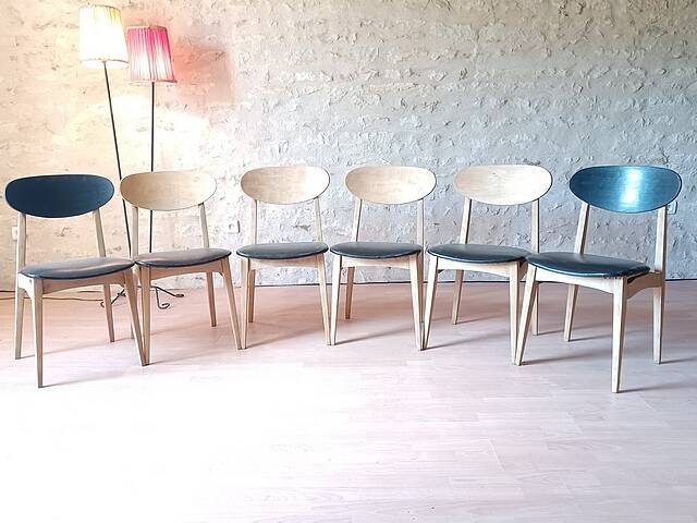 6 chaises vintage scandinave en teck années 1960