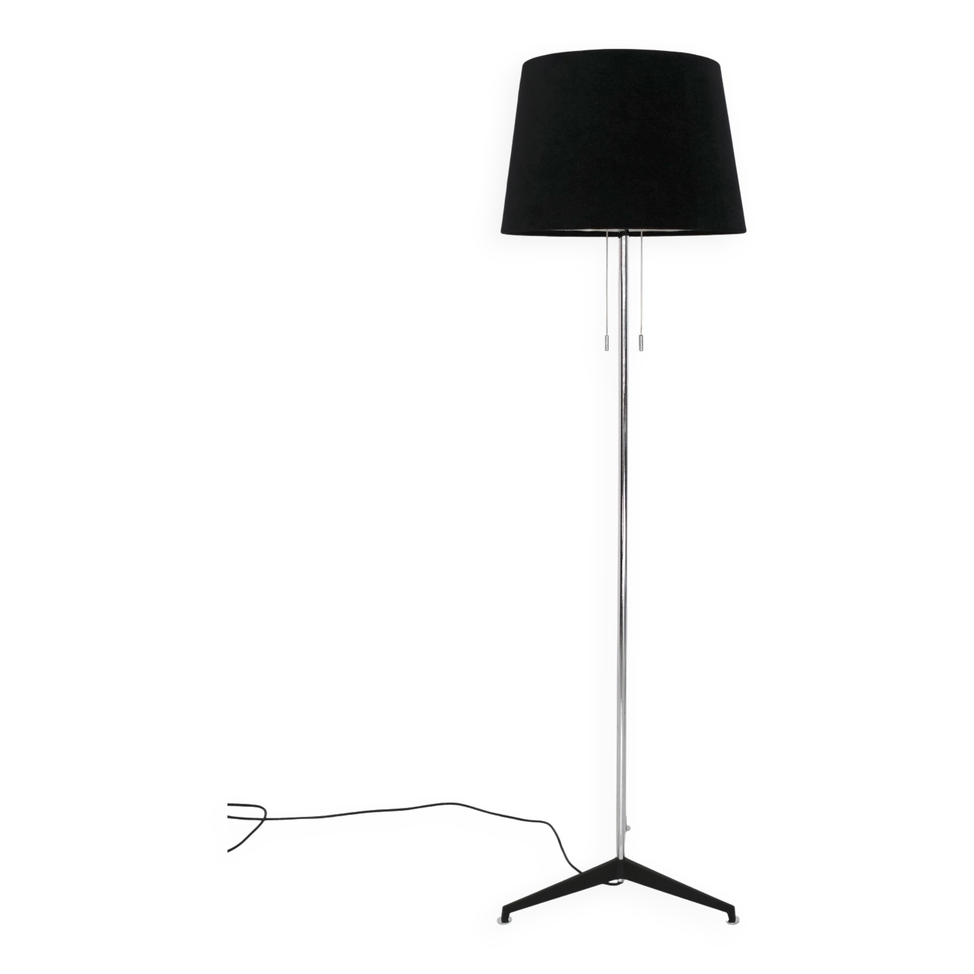 Chrome and black velvet Staff light floor lamp