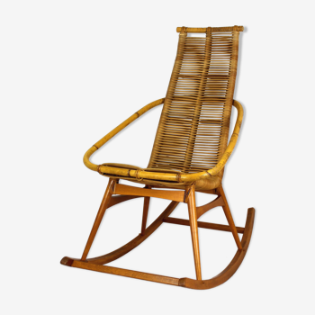 Rocking chair en rotin du milieu du siècle, années 1960