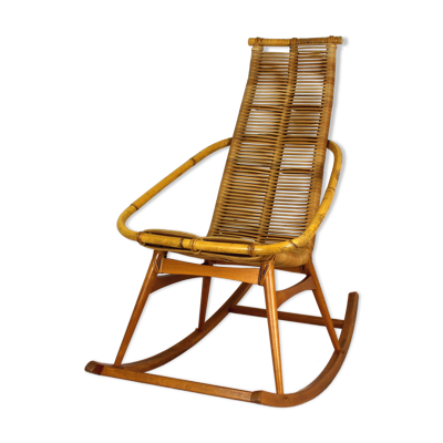 Rocking chair en rotin du milieu du siècle, années 1960