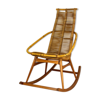 Rocking chair en rotin du milieu du siècle, années 1960