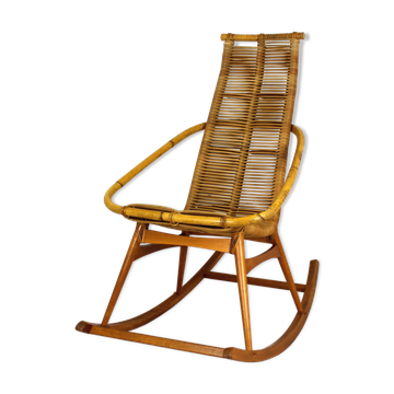 Rocking chair en rotin du milieu du siècle, années 1960