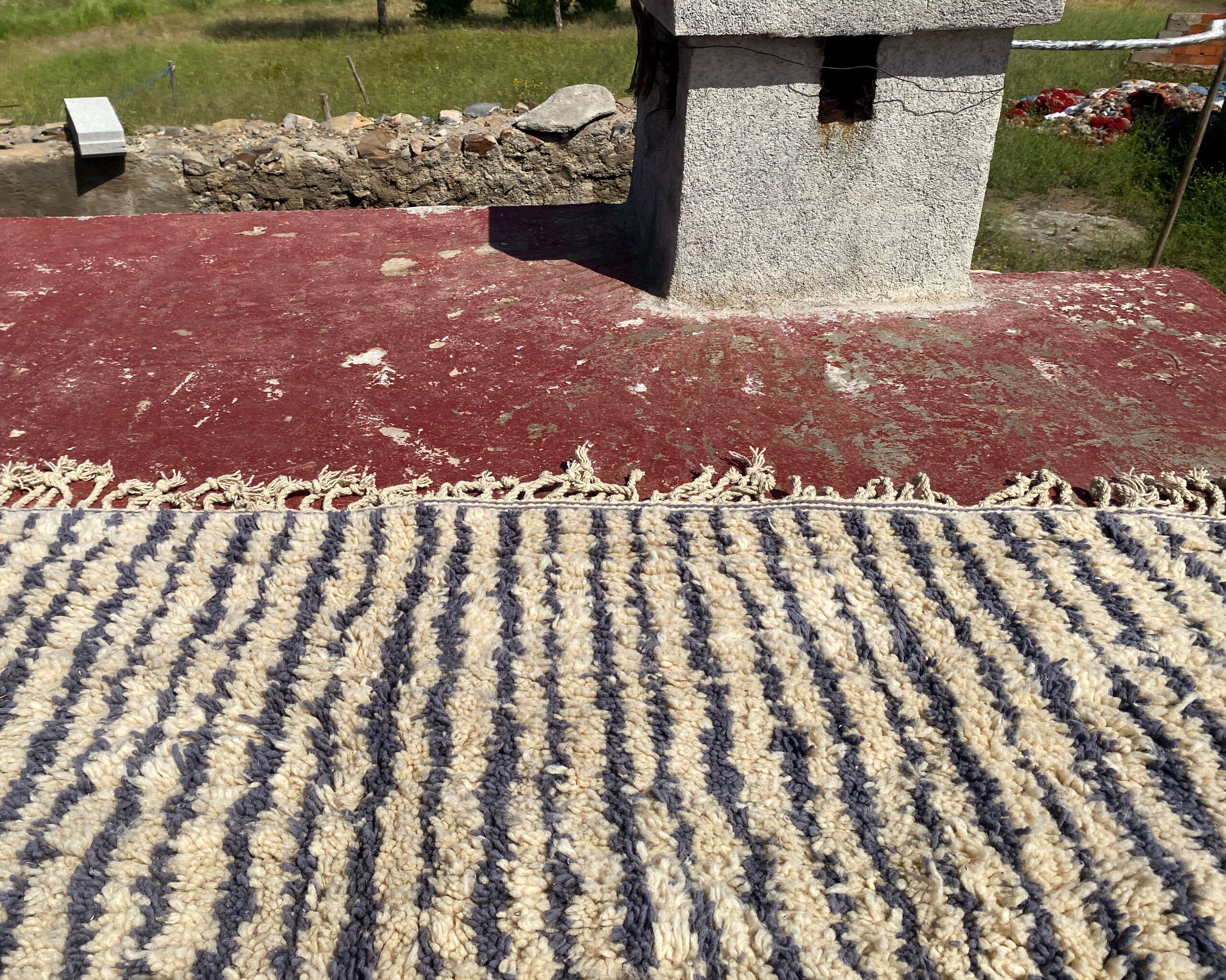 Vintage Moroccan Berber rug with multicoloured stripes – 332 x 244 cm