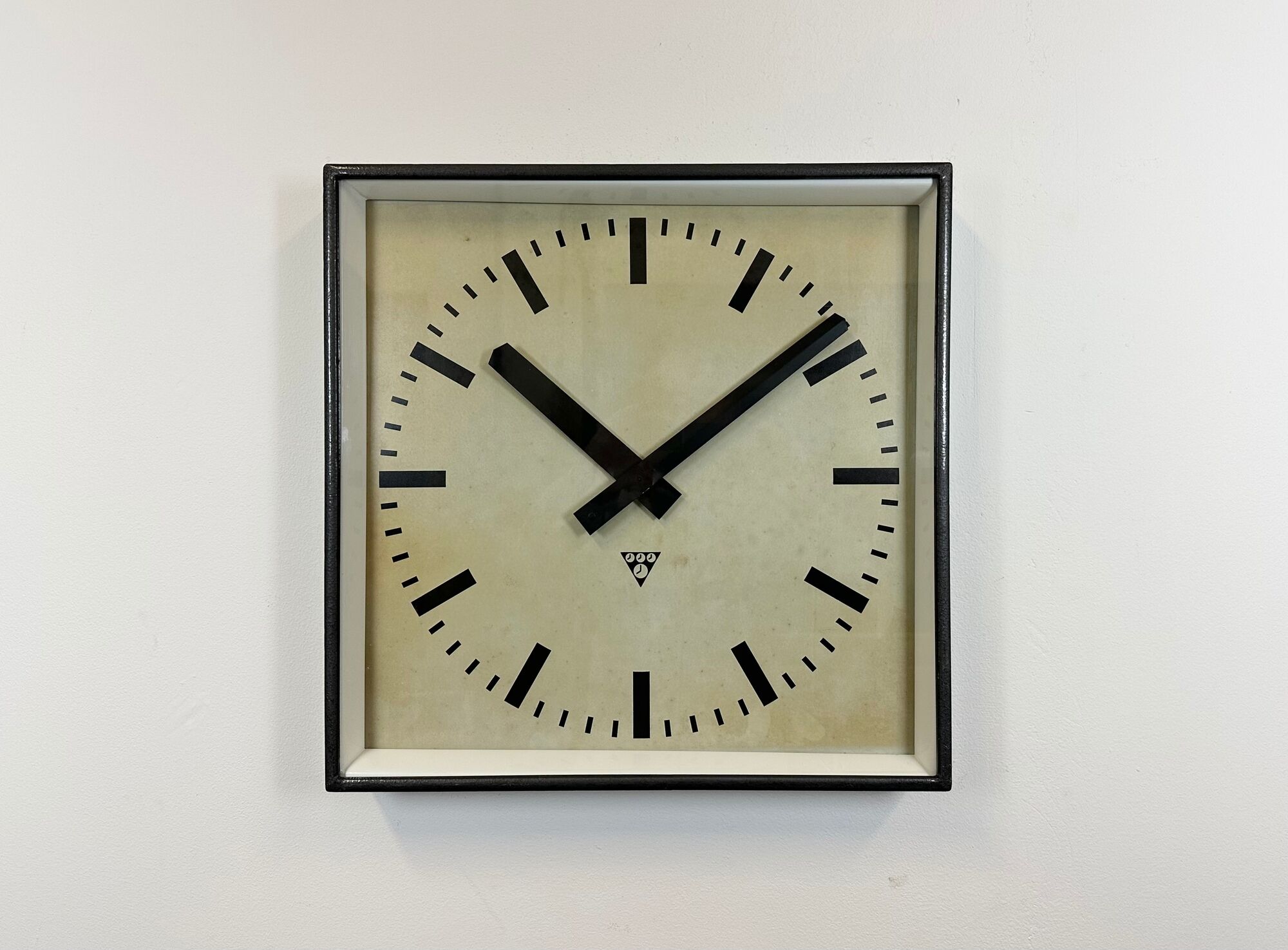 Dark grey square wall clock from pragotron, 1960s